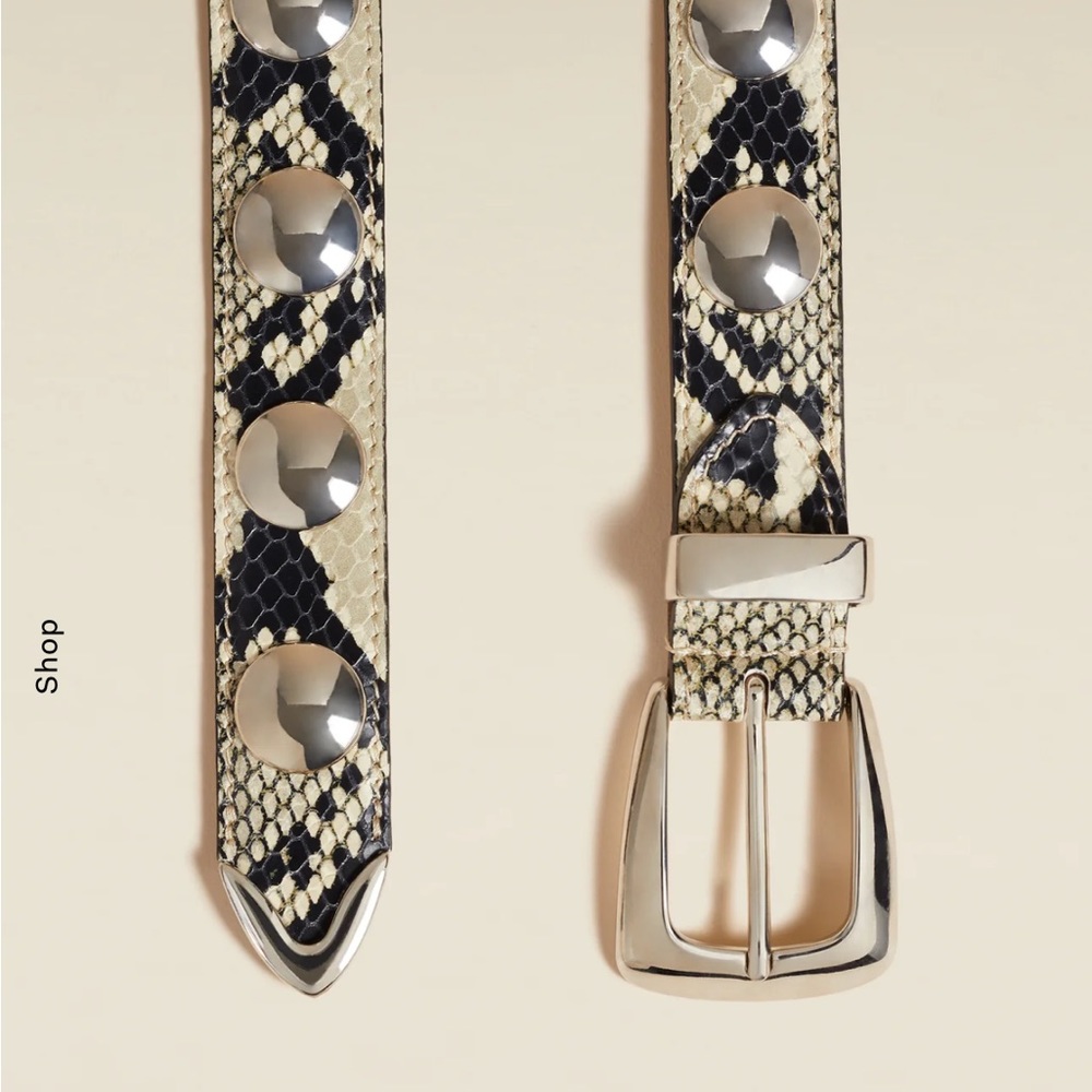 Khaite BENNY BELT Natural Python-Embossed Leather with Studs